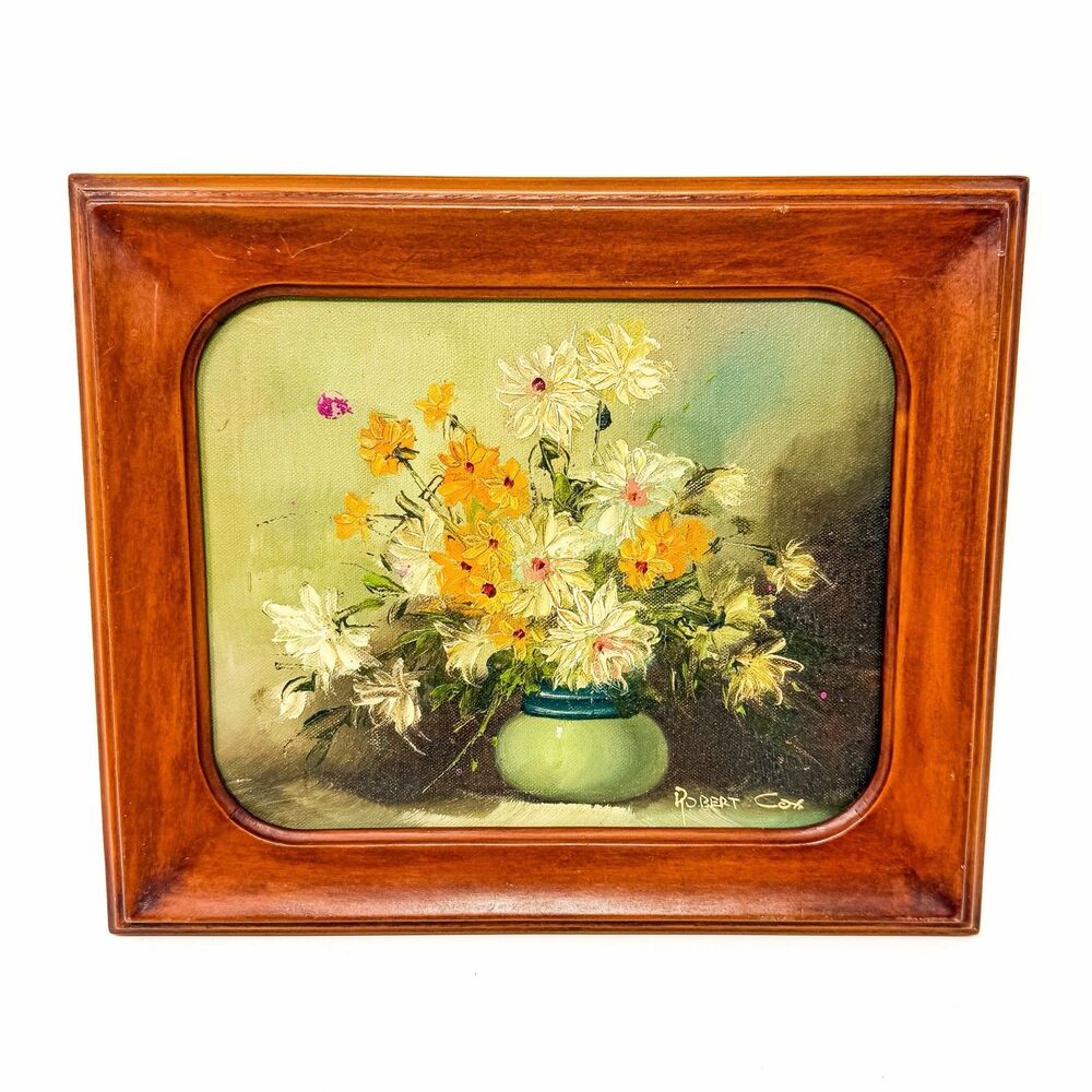 Original Robert  Cox Oil Paint Floral Still Life Oil on Board 8x10” Frame